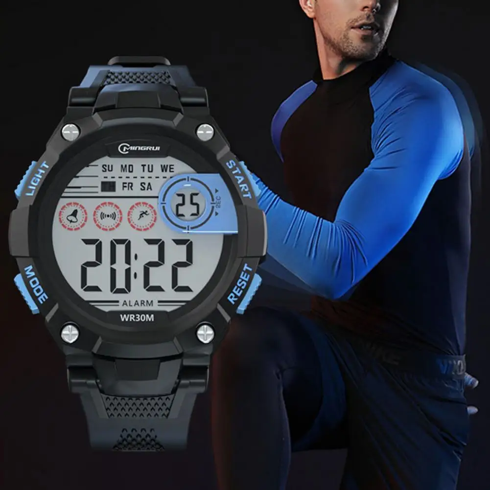 

Men Digital Watch Waterproof LED Night Light Date Week Calendar Display Adjustable Strap Shockproof Student Sport Digital Watch