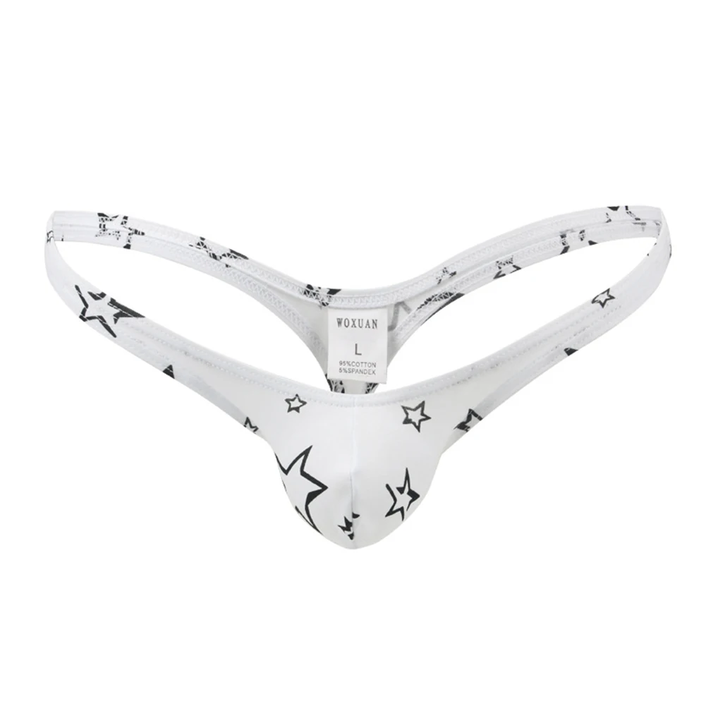 Men Sexy Thong Bikini Comfy Soft G-String Stars Printed Panties Bulge Pouch Underwear Breathable Low Waist Underpants Lingerie