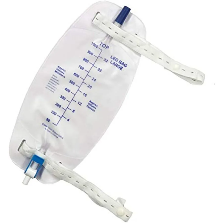 

4 Pack Easy-Tap Leg Bag Urinary Drainage Bag with Cloth Straps, Anti-Reflux Valve, Latex-Free, Easy Flip Drain 32 Oz