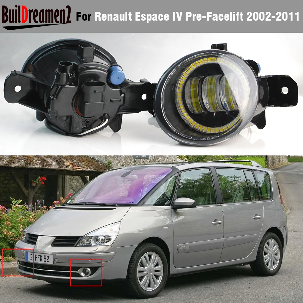 2 X Angel Eye Fog Light Assembly Car LED DRL Fog Daytime Lamp For Renault Espace IV Pre-Facelift 2002-2011 (Not Fit Facelift)