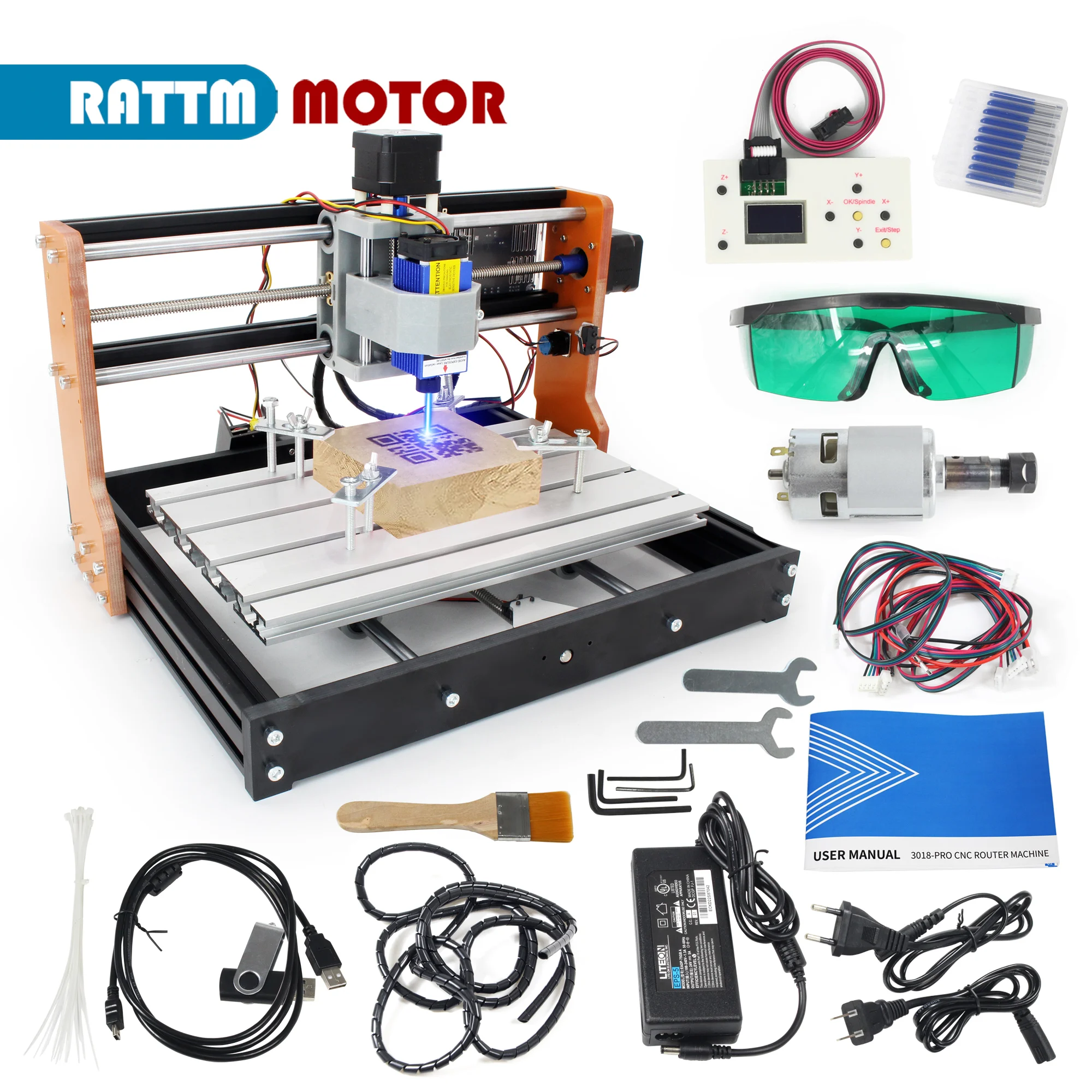 【USA Stock】3 Axis Upgrade 3018 Pro CNC Router Machine Kit,with Limit Switches & Emergency Stop,3018-PRO DIY Mini GRBL Control