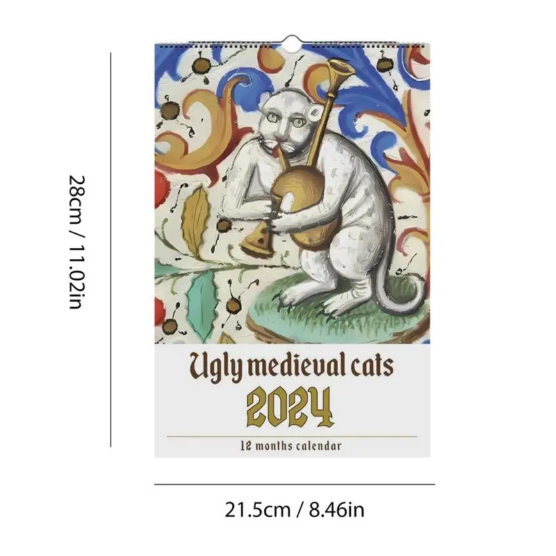 Medieval Cat Wall Calendar 12-Month Wall Calendar 2024 With Medieval Cats Pictures Home Decorations Cat Calendars For Living