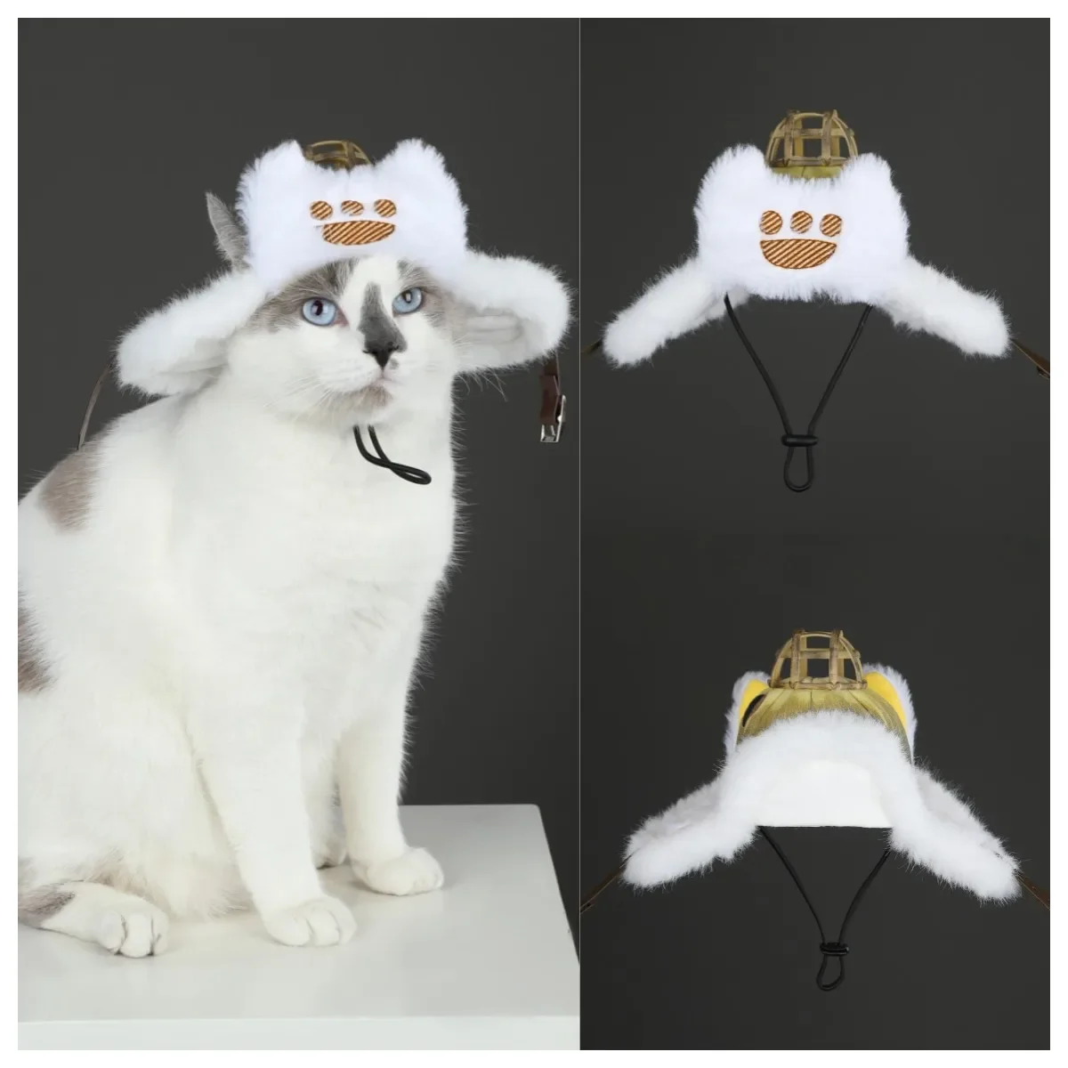 

Милая шапка для домашних животных, зимние шапки для кошек Felyne, аниме, костюм мосты, реквизит, теплая пушистая плюшевая шапка-палико, индивидуальный заказ