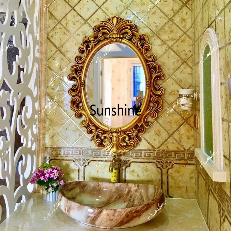 European waterproof bathroom mirror oval entrance decoration, wall hanging small apartment
