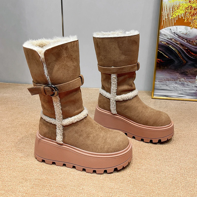 

Mid Calf Women Snow Boots Flats Platform Warm Cotton Shoes 2025 Winter Fashion Walking Chelsea Boots Casual Spoer Mujer Botas