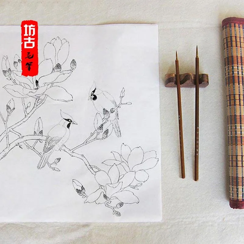 10 Piece Chinese Painting and Calligraphy Brush Set with Bamboo Handles, Wolf Hair and Mixed Hair Detail Brushes for Line Work