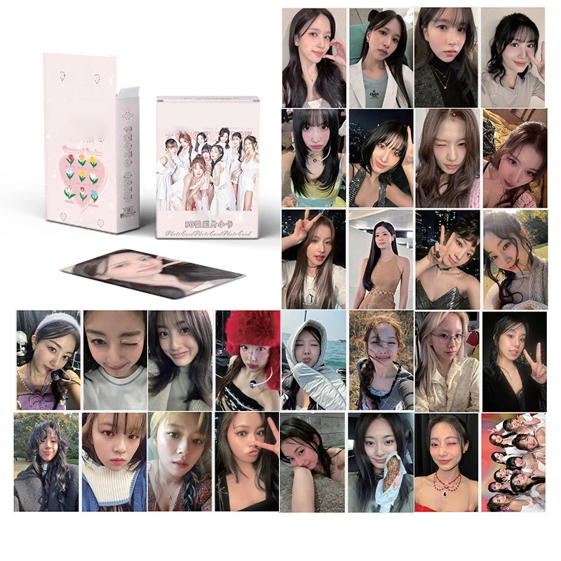 50Pcs/Set KPOP ATEEZ ZB1 RIIZE Boxed Laser Cards List Taeyong Wonyoung Winter Babymonster NMIXX Joy Lomo Cards Fans Collection