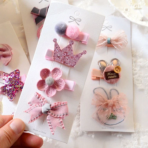 Imagen 2 del producto Pinza para el pelo de bebé rosa, horquilla tejida a mano con lazo para bebé, Clip LATERAL de corona de dibujos animados 3D, accesorios para el cabello para niños