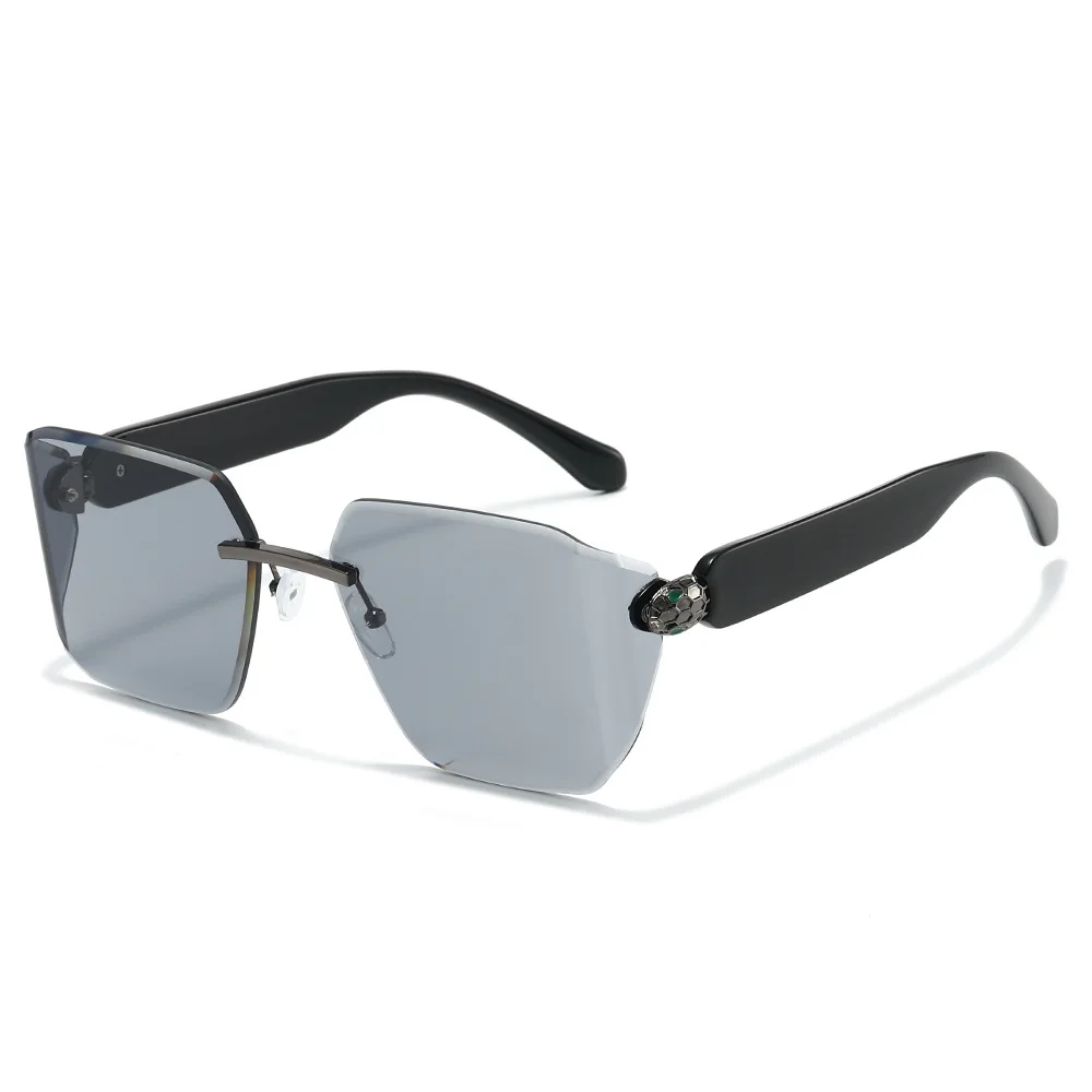 2026 New Frameless Square Fashion Sunglasses for Women, Unique Cut Edge Large Frame Bendable Snake Head Shades