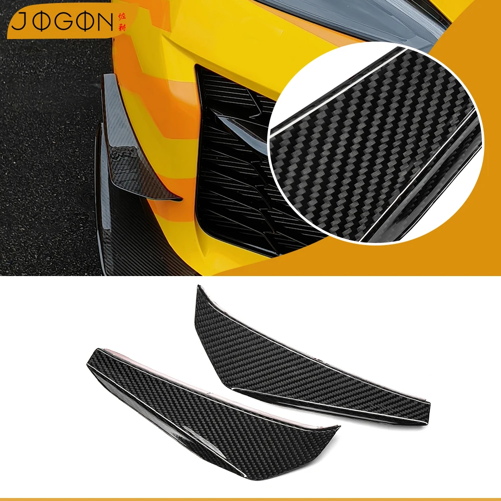 JOGON Carbon Fiber Car Front Side Splitter Canard For Chevrolet Corvette C8 Z06 Z07 LT6 ZR1 Coupe Convertible HTC 2023 2024 2025
