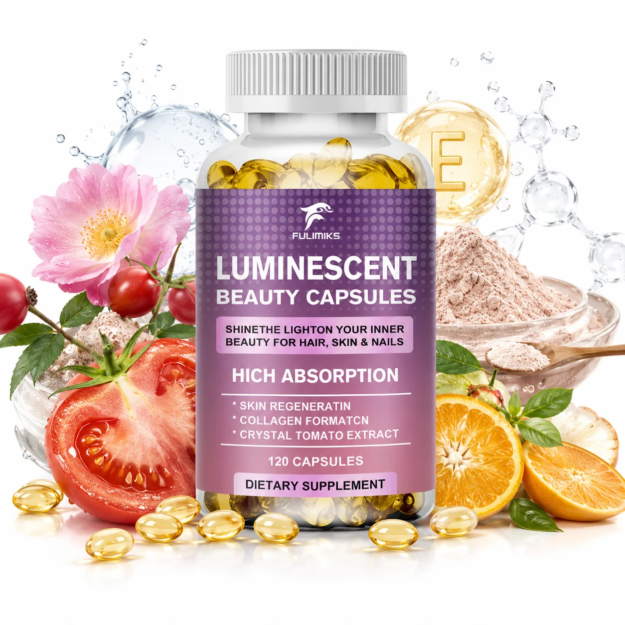 Luminescent Beauty Capsules, with Crystal White Tomato & Glutathione, Supports Skin Brightening, Even Tone & Anti-Pigmentation