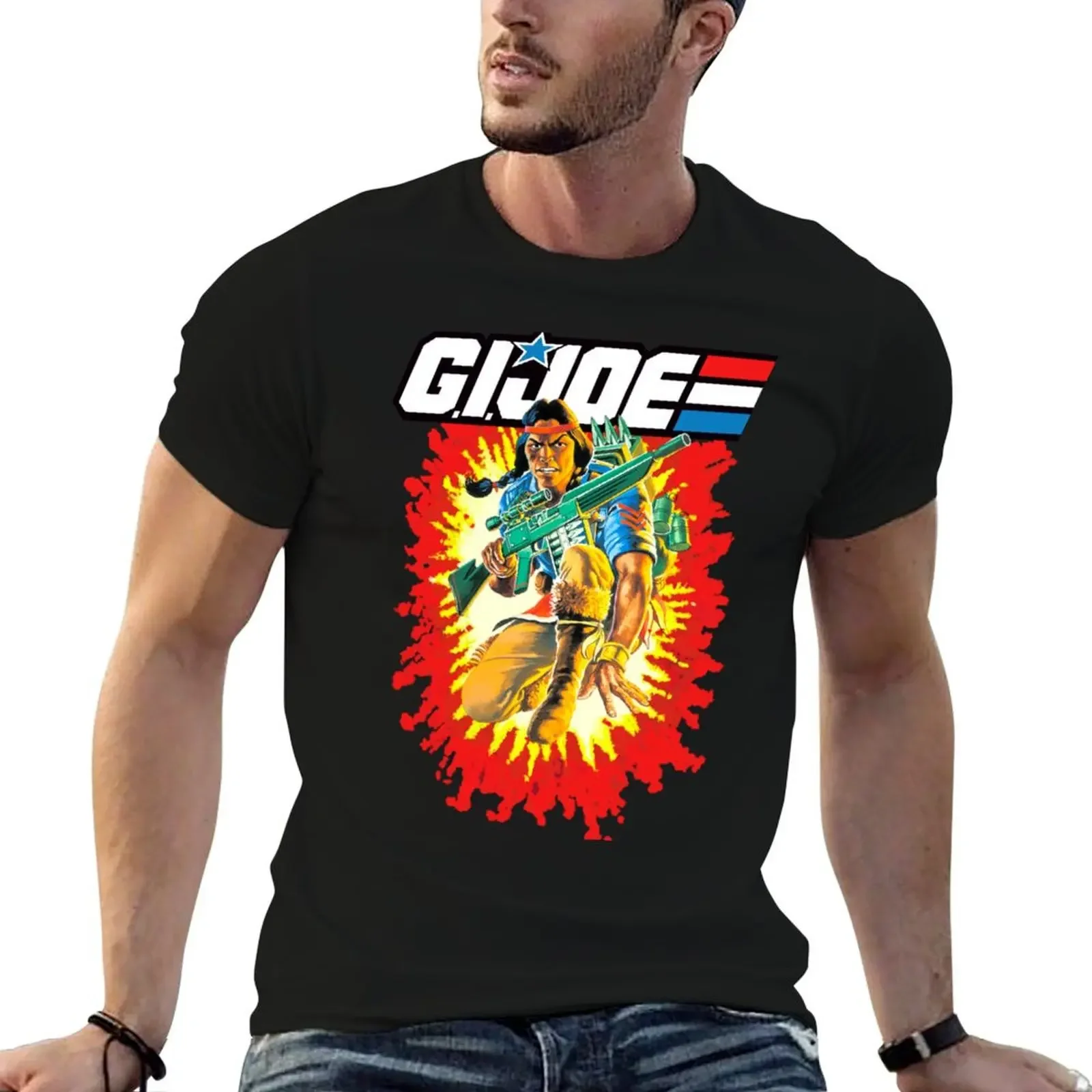 GI Joe Spirit toy card back design T-Shirt plus size clothes animal prinfor boys black t shirts for men