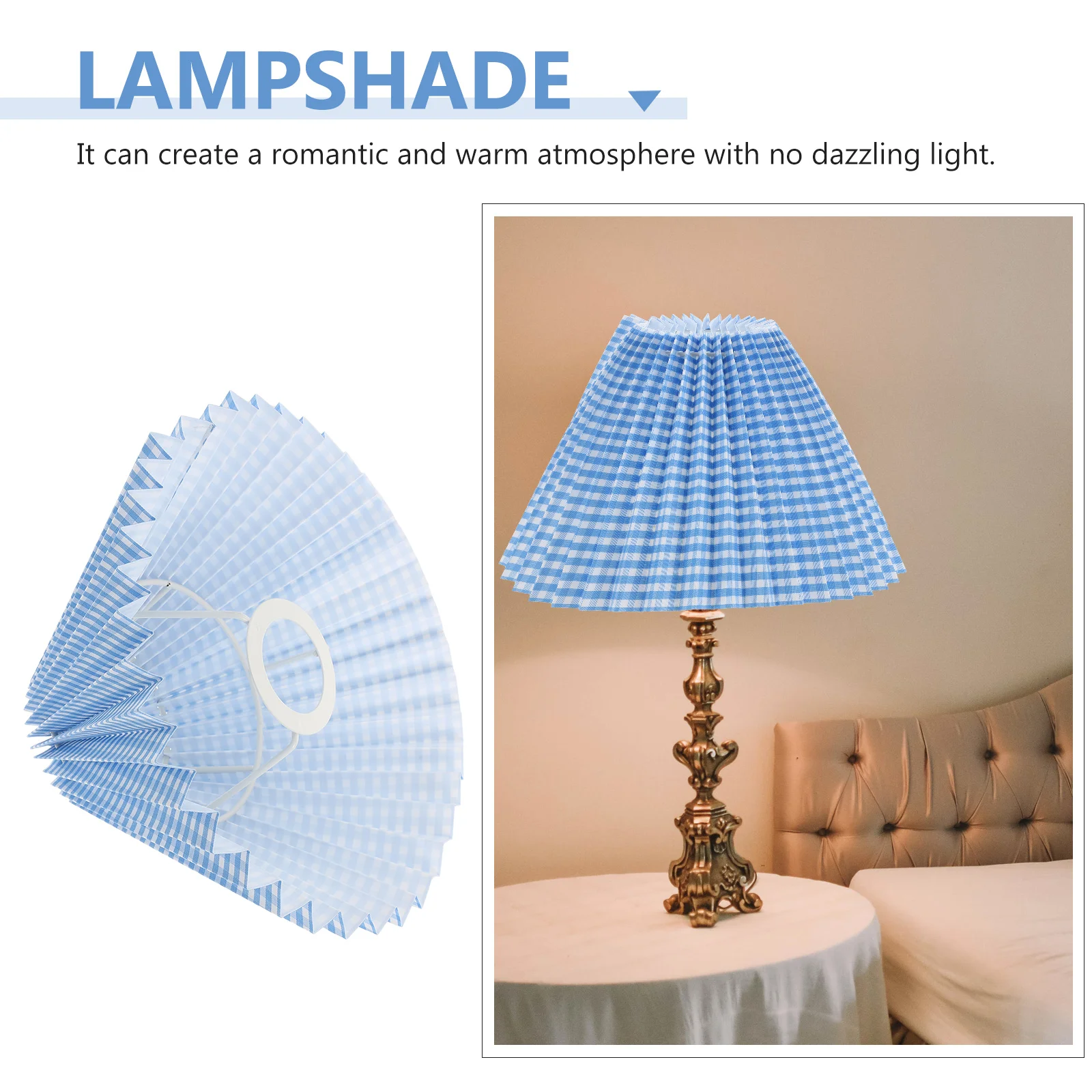 

Pleated Blue Grid Cloth Lampshade E27 Table Bedside Light Cover Durable Folding Design Stylish Home Decor Gift 110x110cm