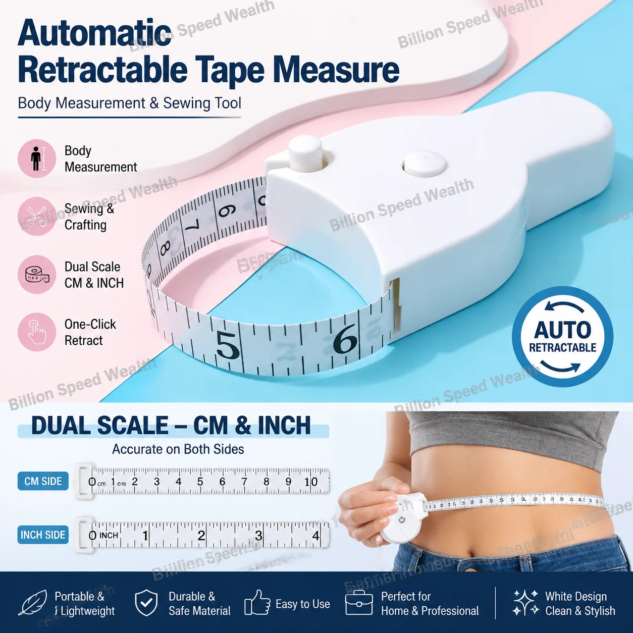 White Automatic Retractable Body Measuring Tape Soft Sewing Tailor Tape Centimeter Measuring Tool For Body Measurement