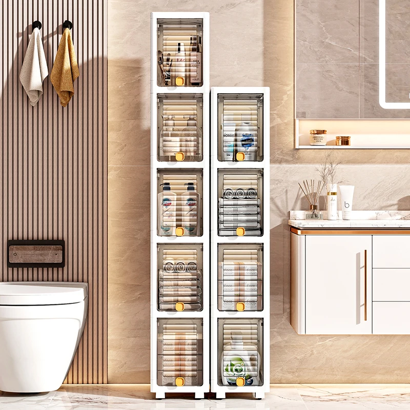 19cm   Slim Storage Cabinet Flip-Top Organizer with Multi-Layer Shelves Large Capacity for Kitchen Living Room Bathroom