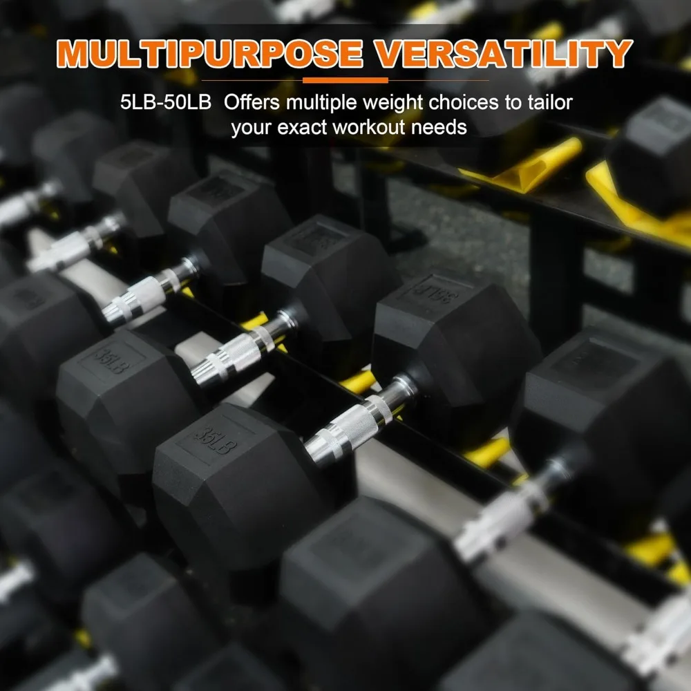 مجموعة دمبل مطاطية سداسية بقبضة 5-50 رطل مضادة للانزلاق لتدريبات القوة في صالة الألعاب الرياضية المنزلية وأوزان اللياقة البدنية #4
