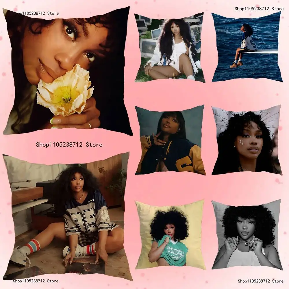 

S-SZA P-Portrait Anime Pillow Case Anti-dustmite Pillowcase Invisible zipper silky short plush Sofa cushion cover