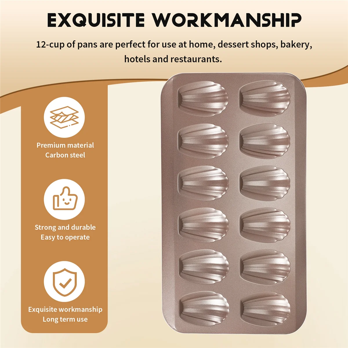 ABEZZ 12Cup Shell Shaped Anti-aanbak Madeleine Pan Koolstofstalen mal Bakvormgereedschap