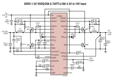 LTC3876EFE LTC3876IFE LTC3876 - Dual DC/DC Controller for DDR Power with Differential VDDQ Sensing and +-50mA VTT Reference