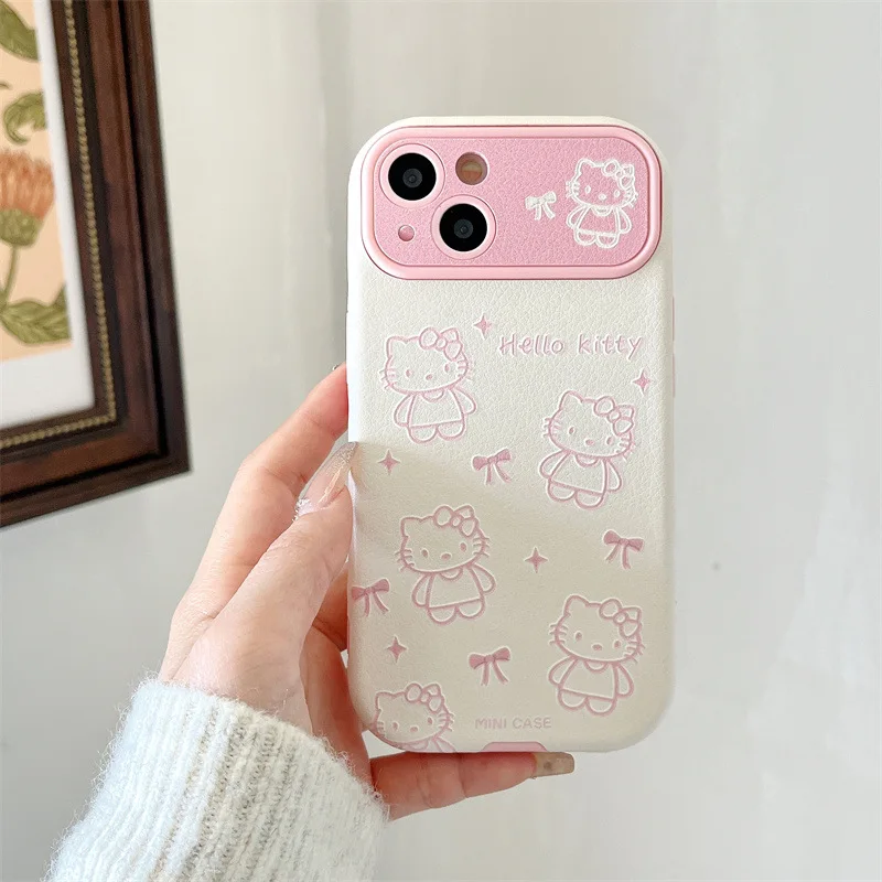 Hello Kitty Sanrio Pink Girls Lens protection Anime Phone Case For iPhone 15 14 13 12 11 Pro Max Case Cute Sweet cartoon Cover