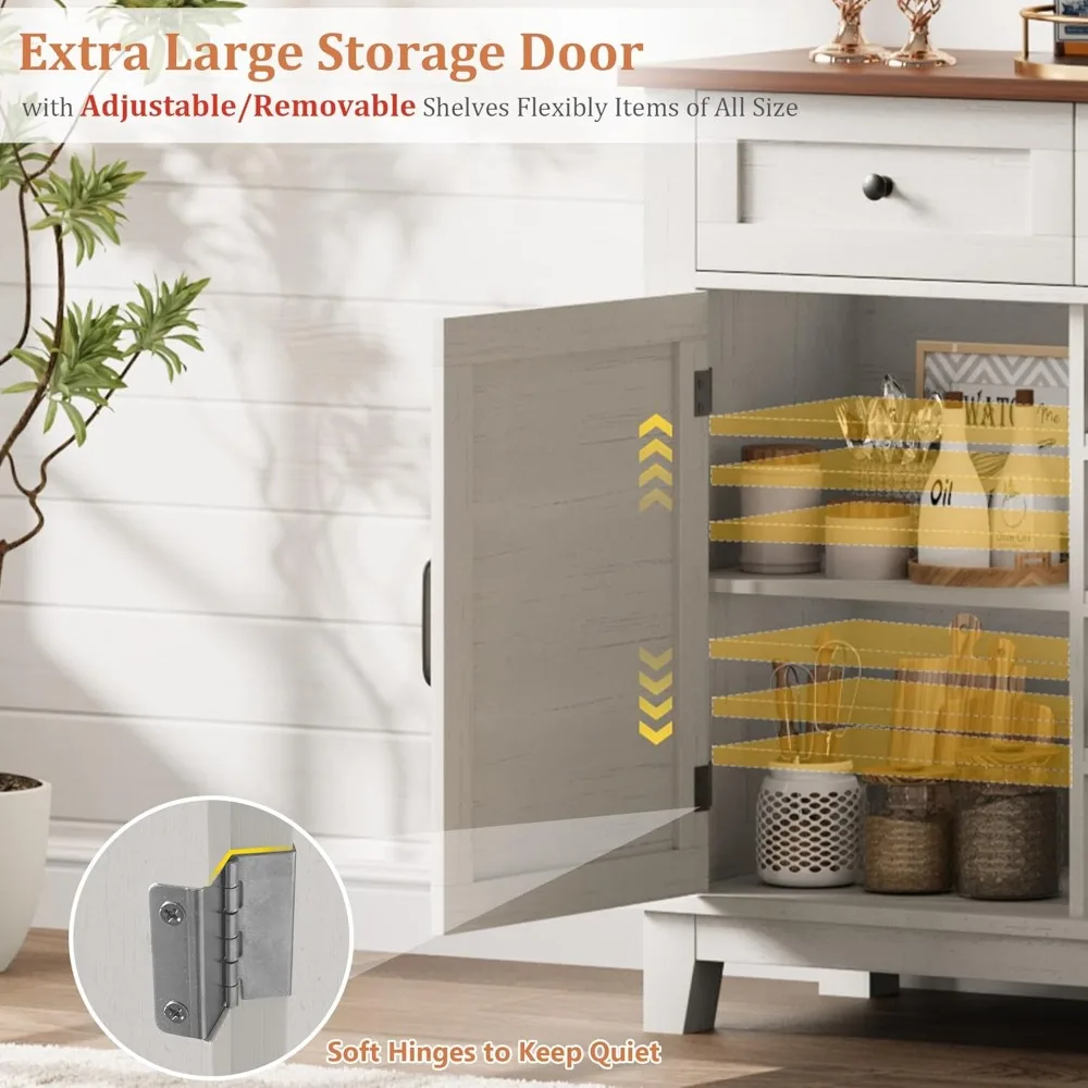 خزانة بوفيه على طراز المزرعة الريفية، عريضة 53.5 و36 مرتفعة، تتميز بـ 3 أدراج، ومساحة تخزين، ورف نبيذ قابل للعكس #3