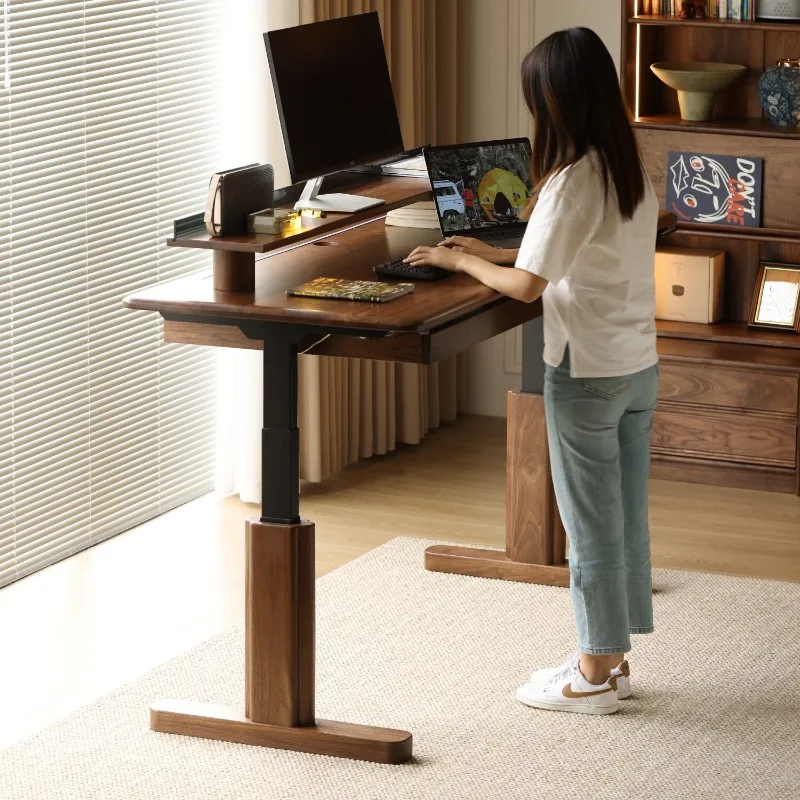 North American black walnut electric lifting table solid wood learning desk computer table worktable bar table e-sports