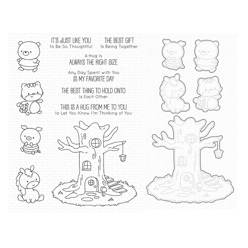 

Christmas Treehouse Hugs Animals Clear Stamps Cutting Dies Scrapbooking Supplies for New Paper Making Frame Card Craft
