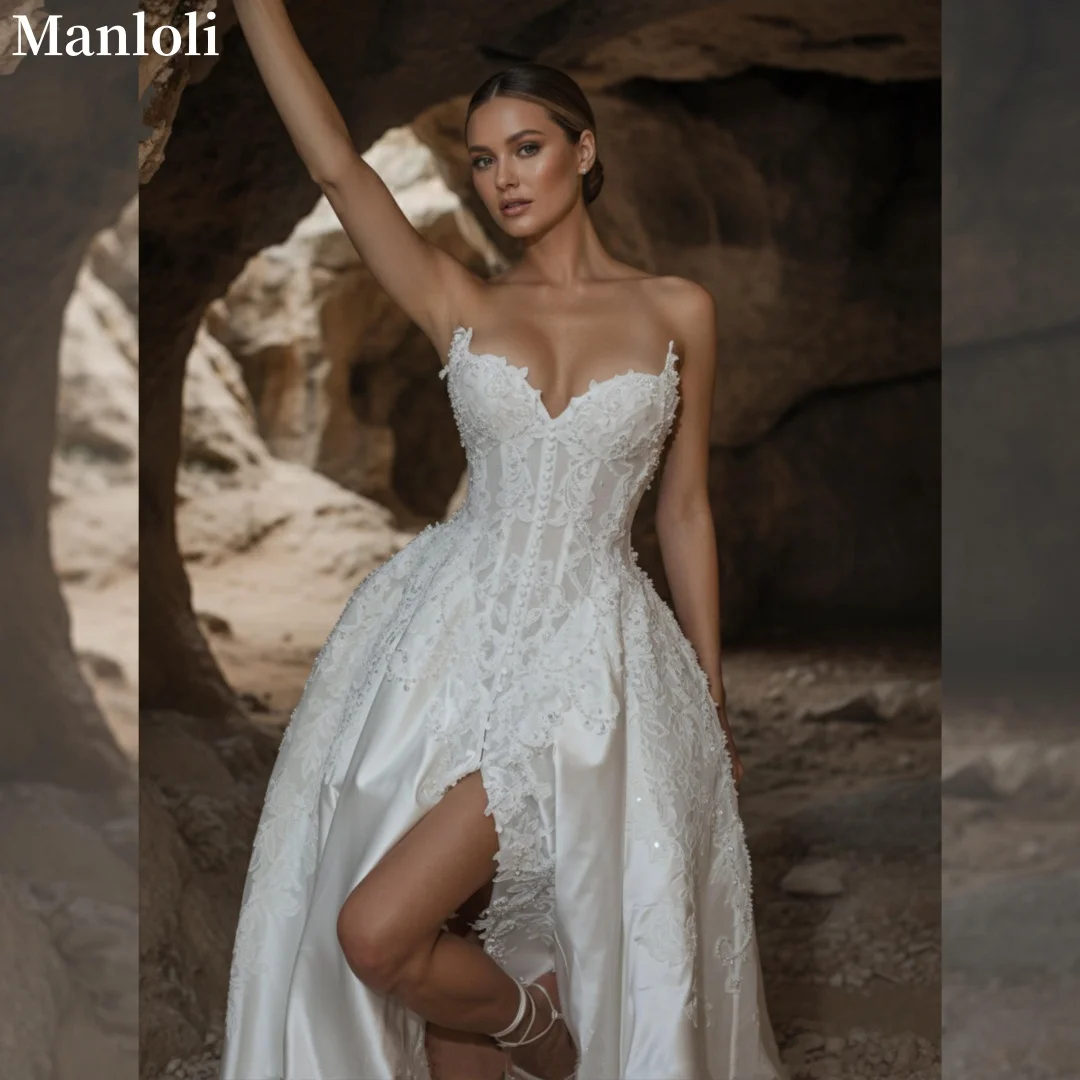 

Elegant Heart shaped Collar Lace Wedding Dress High Waist Satin Tight corset A-line Bride Dress Retro Ball Dress Customized