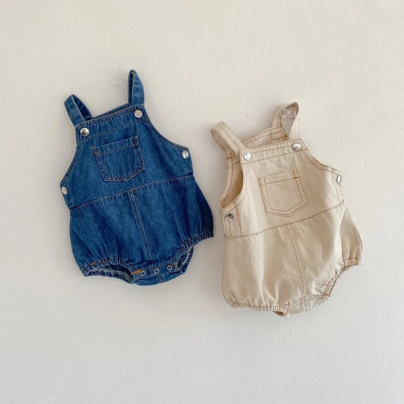 

Summer Baby Romper 0-3Years Fashion Newborn Boy Girl Solid Color Sleeveless Strap Denim Bodysuit Playsuit Outfits Cotton Clothes