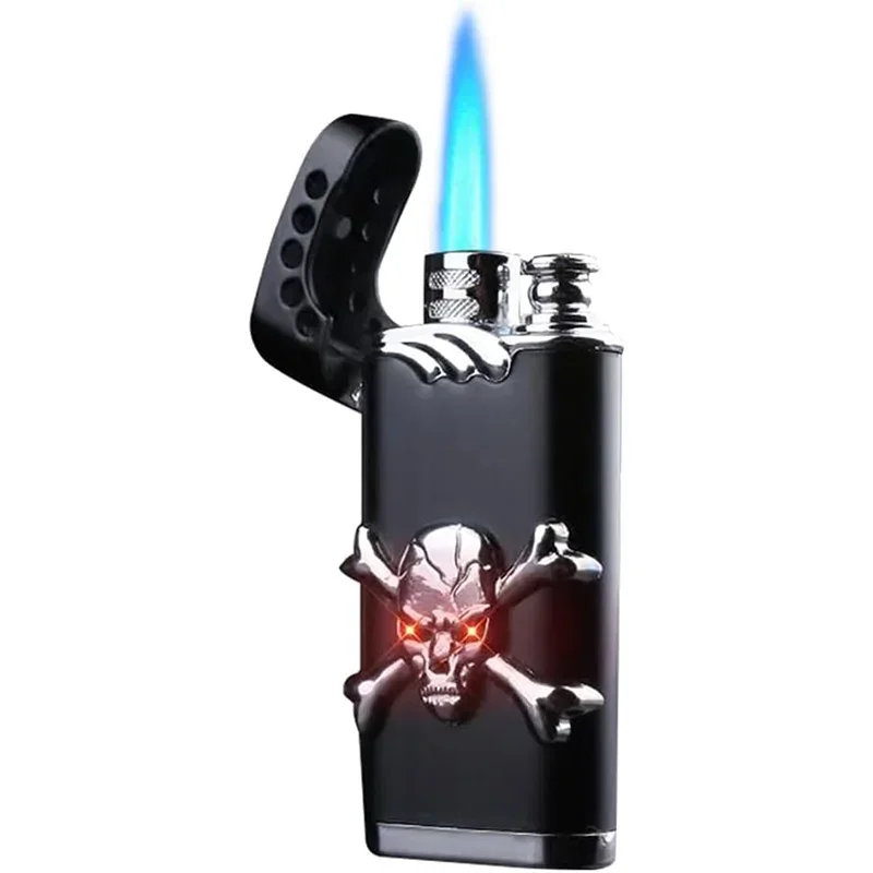 Ghostly Cries Skull Head & Red Light Jet Torch Butane Lighter Windproof Blue Flame Metal Lighter Smoking Accessories Men Gifts