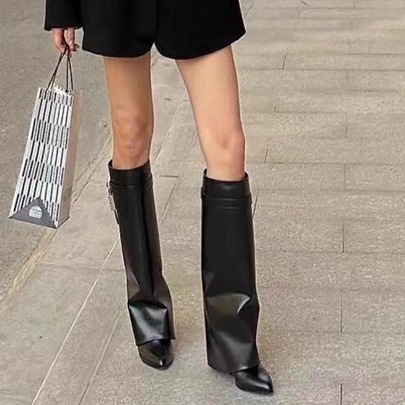 Luxuriöse Designer-Overknee-Stiefel mit Keilabsatz für Damen, Neuheit 2027, sexy, lässig, für Partykleider, warme Gothic-Overknee-Stiefel für Damen – Detail 4
