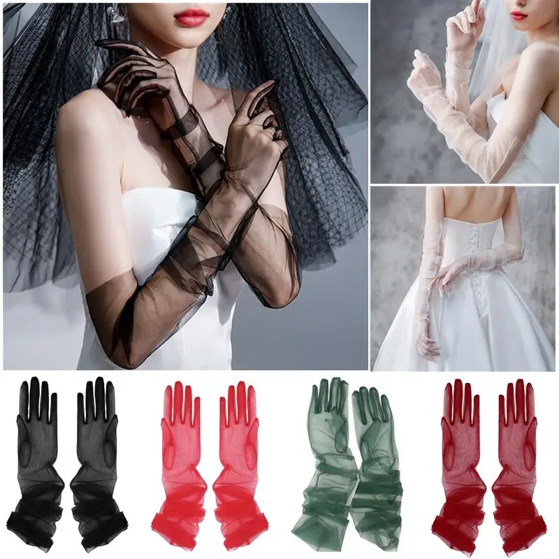 Frauen Ultra Tüll Handschuhe Mesh Sheers Volle Finger Ellenbogen Lange Handschuhe Vintage Sonnenschutz Handschuhe Hochzeit Braut Kleid Fäustlinge