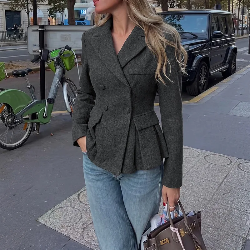 Chic 2026 French Loose Wind Tailored Coats Women Slim Fits Suit Jackets Outwear Solid Color Waist Fishtail Short Blazer Y2K