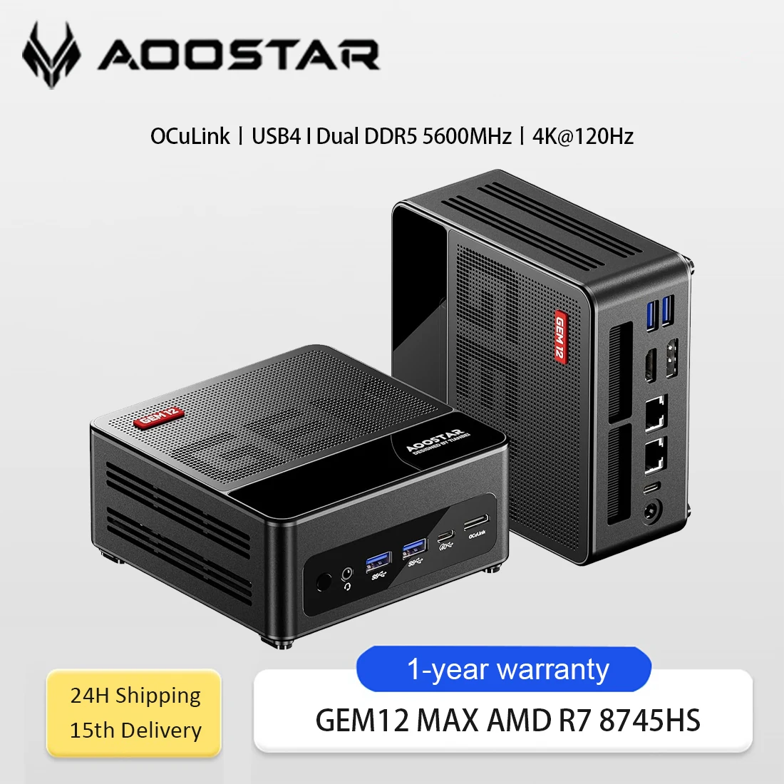 

AOOSATR GEM12 Max Mini PC AMD Ryzen 7 8745HS Высокопроизводительный мини-настольный компьютер USB4 OCuLink DDR5 5600 МГц Wi-Fi 6 4K при 120 Гц для игр