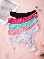 5Pcs Women’s Sexy Lace Thong Panties Low Waist Seamless Breathable Ultra Thin Triangle Underwear Soft Comfortable Briefs 4