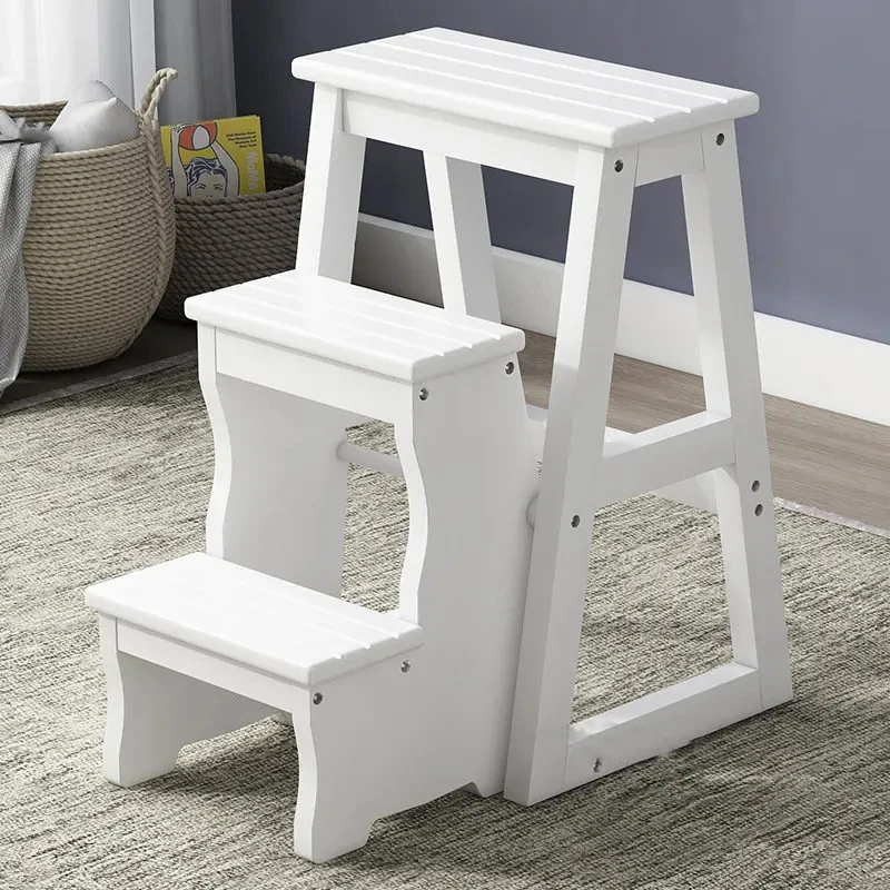 Solid Wood Step Ladders Folding Home High Stool Kitchen Ladder Multi-functional Stool Thickened Indoor Dual-purpose Ladder H