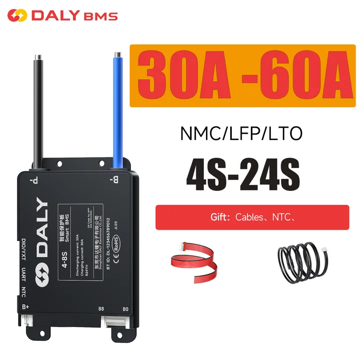 Daly Smart BMS UART 30A 40A 60A 4S-8S 7S-17S 7S-24S smart serial ,Built-in Bluetooth,  Lithium Battery Lifepo4 Li-Ion LTO