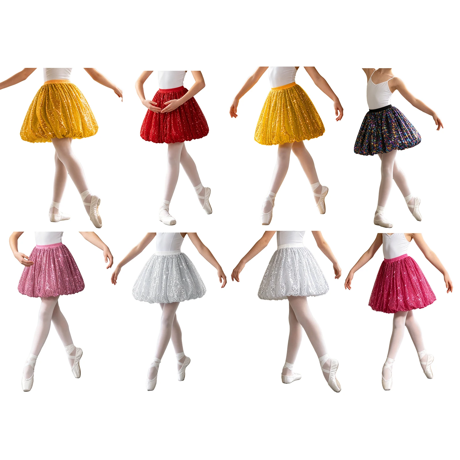 Kids Girls Ballet Tutu Child Princess Skirt for Jazz Dance Stage Performance Christmas Costume Sparkling Sequin Bubble Skirt