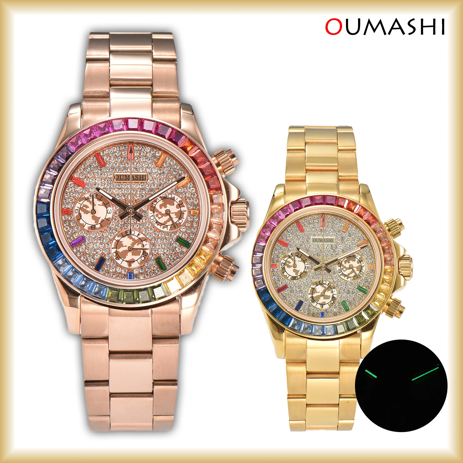 VK63 Watch 39.5mm Chronograph Luxury Men's Watch Full Diamond Dial Colors Bezel 10ATM Waterproof Watch For Men