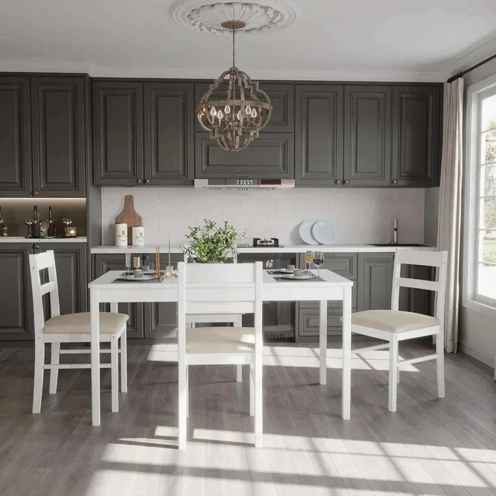 

Современный Прямоугольный Обеденный стол из массива дерева для помещений, набор из 4 предметов и стульев с мягкими подушками для кухни, бара, гостиной