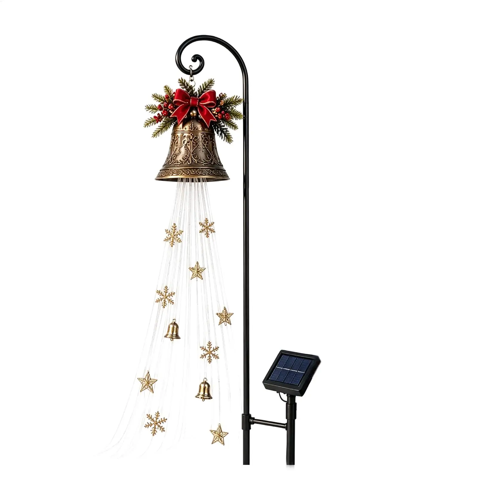 Solar Christmas Bell Garden Lights Vintage Bell Metal Stake Outdoor Decor Christmas Cascade Solar Yard Light For Outdoor Holiday