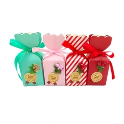 10Pcs Fishtail Vase Candy Box Handmade Floral Favor Gift Boxes Baby Packaging Bags With Ribbon Birthday Wedding Party Decoration