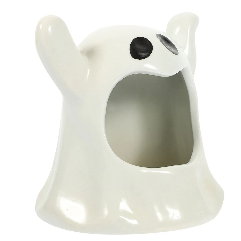 

Ceramic Ghost Candlestick Halloween Decor Stable Base Creative Design Spooky Atmosphere Holder for Festivals