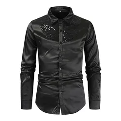 Long Sleeve Wedding Dress Shirt Men Soft Comfortable Shine Business Shirt For Men England Style Sequin Formal Shirt Men Tops