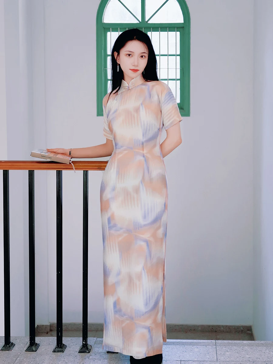 

Летняя футболка-поло из шелка с пуговицами спереди, средней длины, винтажная, повседневная, с низким разрезом