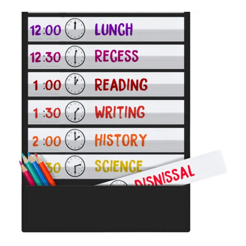 

A19E-Daily Schedule Pocket Charts, 13+1 Pocket, 18 Sided Reusable For Classroom, Classroom Pocket Chart,Classroom Schedule
