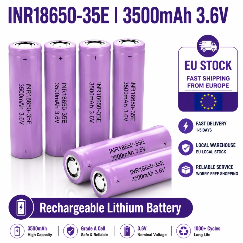 INR18650 35E 3500mAh 3,7V Wiederaufladbare Li-Ionen-Batterie 18650 Zelle für E-Bike, Taschenlampe, Staubsauger, Elektrowerkzeug, tragbares Gerät, Ersatz-DIY-Akkupack, EU-Lokallieferung