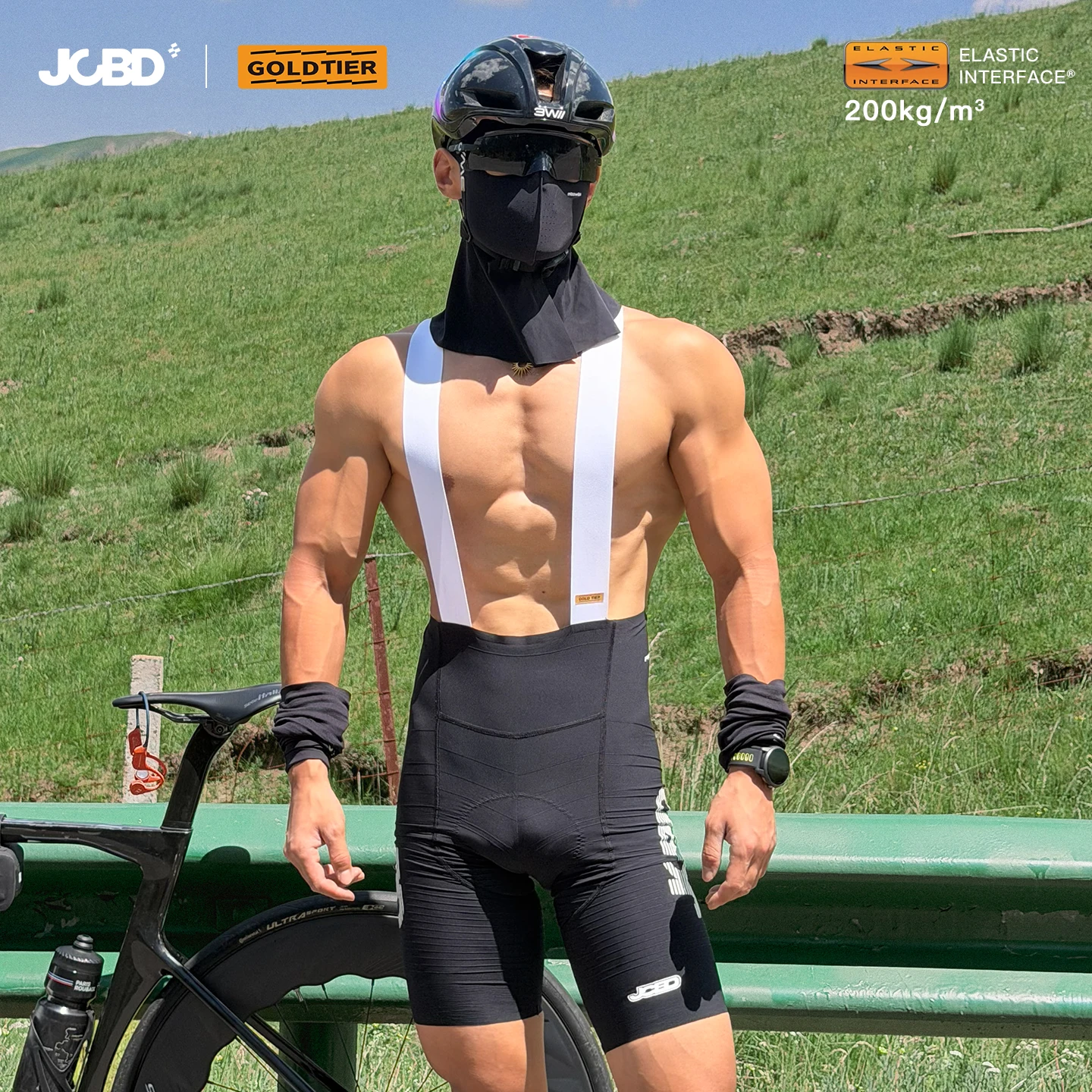 JCBD GOLD Aero Cycling Bib Shorts Performance Woven Fabric Graduated Compression Road Bike Shorts Muscle Support 200 EIT Chamois