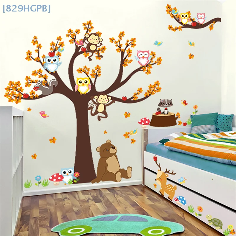 Cartoon Animal Owl Monkey Tree Wall Stickers Children's Room Decoration Mural Decals Home Decoration Cute Animal Stickers