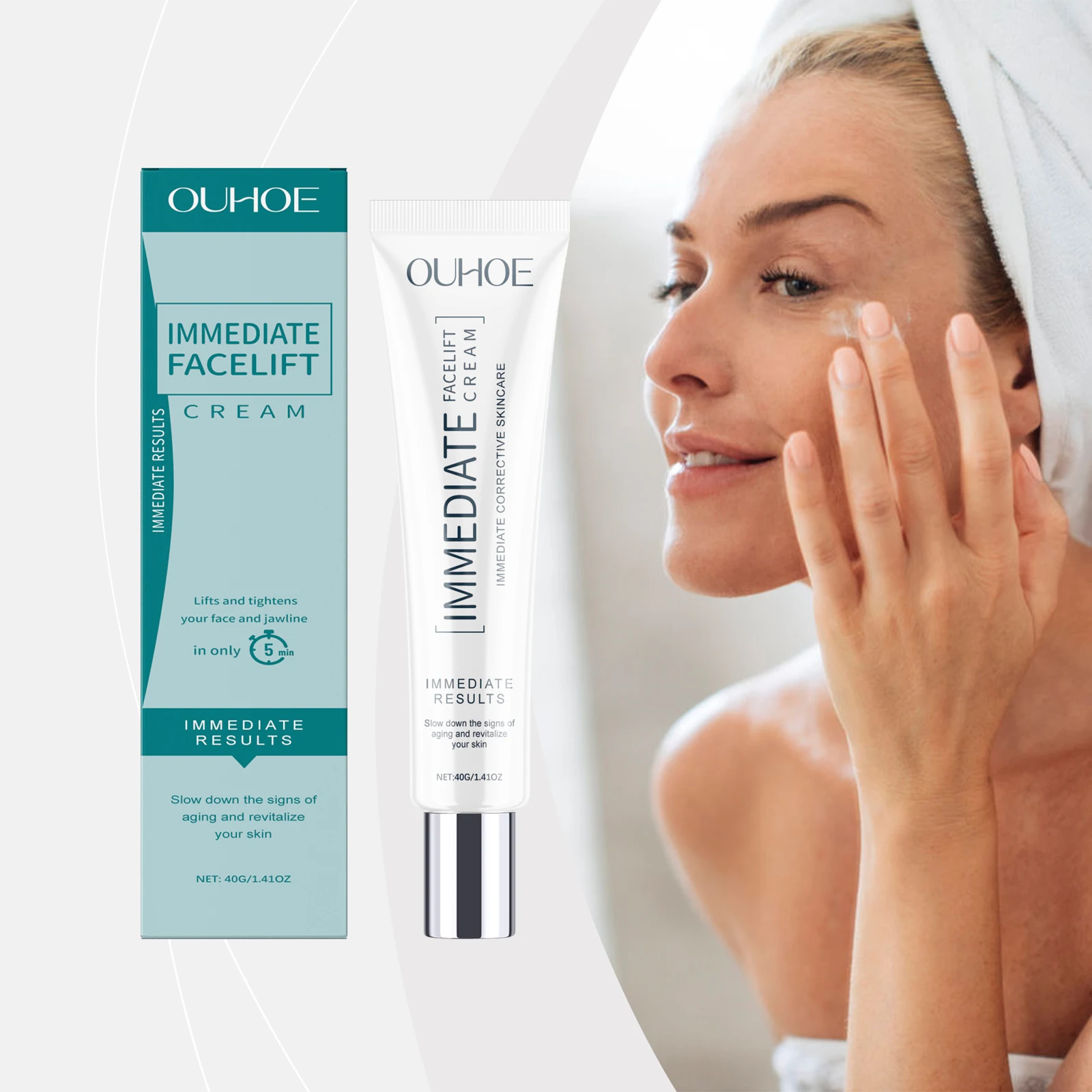 ครีม Facelift ทันที - ทรีทเม้นต์กระชับและยกกระชับ 5 นาทีสําหรับใบหน้าและเส้นขากรรไกร |   ครีมต่อต้านวัยพร้อมผลลัพธ์ที่มองเห็นได้